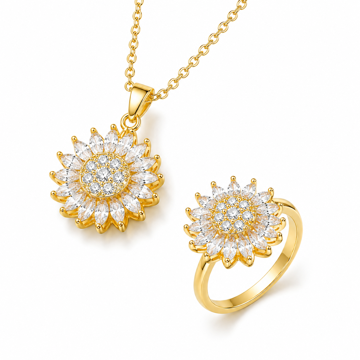 Set Girasol De Lujo: Collar + Anillo